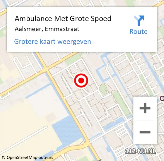 Locatie op kaart van de 112 melding: Ambulance Met Grote Spoed Naar Aalsmeer, Emmastraat op 12 oktober 2022 21:07