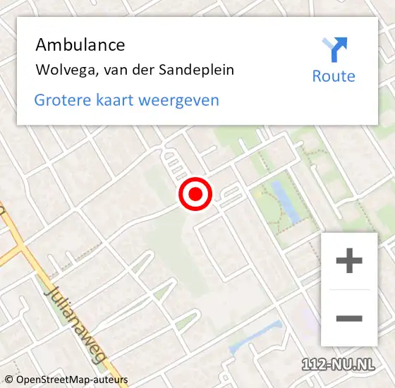 Locatie op kaart van de 112 melding: Ambulance Wolvega, van der Sandeplein op 12 oktober 2022 21:44