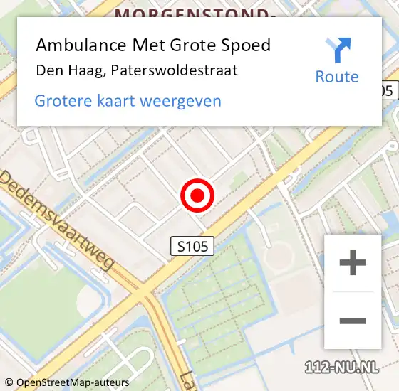 Locatie op kaart van de 112 melding: Ambulance Met Grote Spoed Naar Den Haag, Paterswoldestraat op 12 oktober 2022 22:16