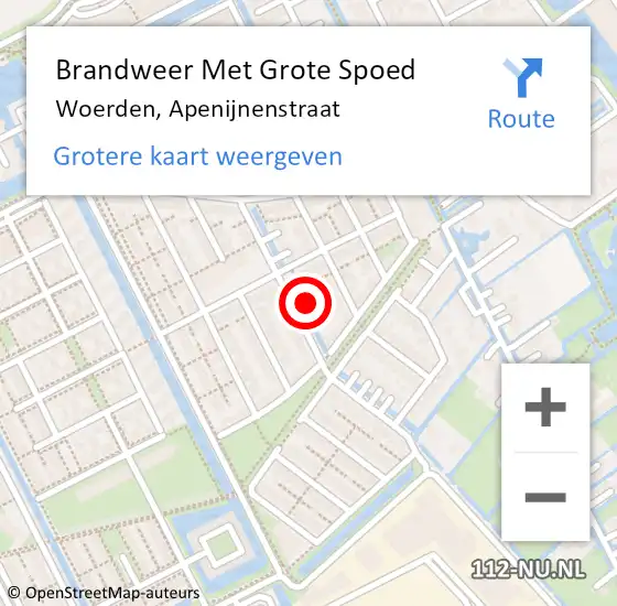 Locatie op kaart van de 112 melding: Brandweer Met Grote Spoed Naar Woerden, Apenijnenstraat op 12 oktober 2022 22:31