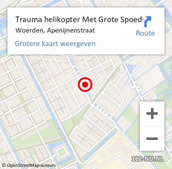 Locatie op kaart van de 112 melding: Trauma helikopter Met Grote Spoed Naar Woerden, Apenijnenstraat op 12 oktober 2022 22:34