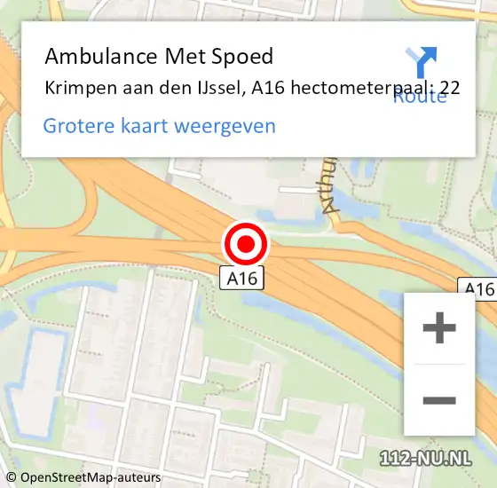 Locatie op kaart van de 112 melding: Ambulance Met Spoed Naar Tynaarlo, A16 hectometerpaal: 22 op 12 oktober 2022 22:58