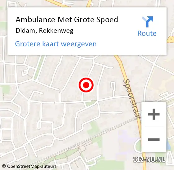 Locatie op kaart van de 112 melding: Ambulance Met Grote Spoed Naar Didam, Rekkenweg op 12 oktober 2022 23:04