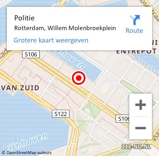 Locatie op kaart van de 112 melding: Politie Rotterdam, Willem Molenbroekplein op 12 oktober 2022 23:07