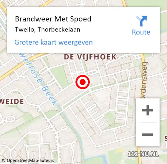 Locatie op kaart van de 112 melding: Brandweer Met Spoed Naar Twello, Thorbeckelaan op 13 oktober 2022 00:22