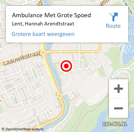 Locatie op kaart van de 112 melding: Ambulance Met Grote Spoed Naar Lent, Hannah Arendtstraat op 13 oktober 2022 01:44