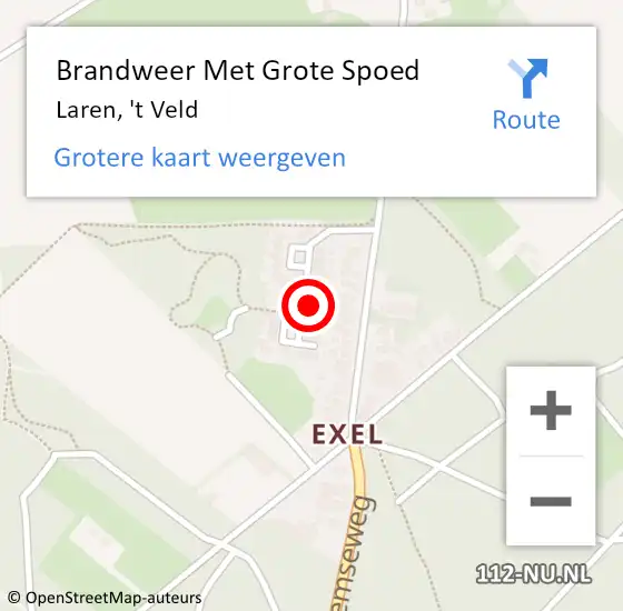 Locatie op kaart van de 112 melding: Brandweer Met Grote Spoed Naar Laren, 't Veld op 13 oktober 2022 02:02