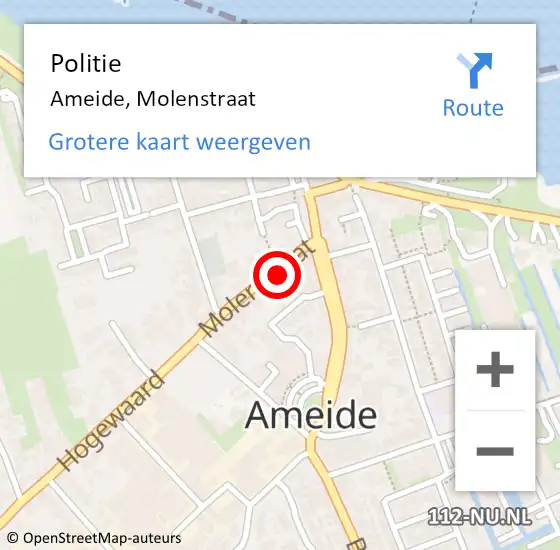 Locatie op kaart van de 112 melding: Politie Ameide, Molenstraat op 13 oktober 2022 02:07