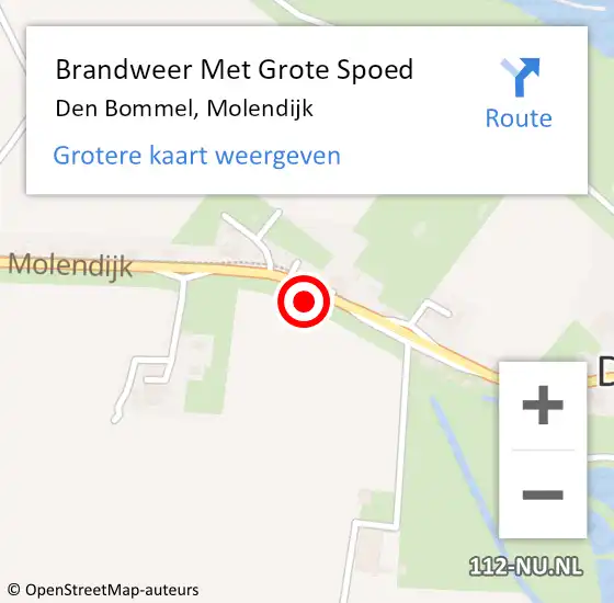 Locatie op kaart van de 112 melding: Brandweer Met Grote Spoed Naar Den Bommel, Molendijk op 13 oktober 2022 02:10