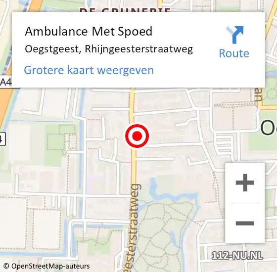 Locatie op kaart van de 112 melding: Ambulance Met Spoed Naar Oegstgeest, Rhijngeesterstraatweg op 13 oktober 2022 02:12