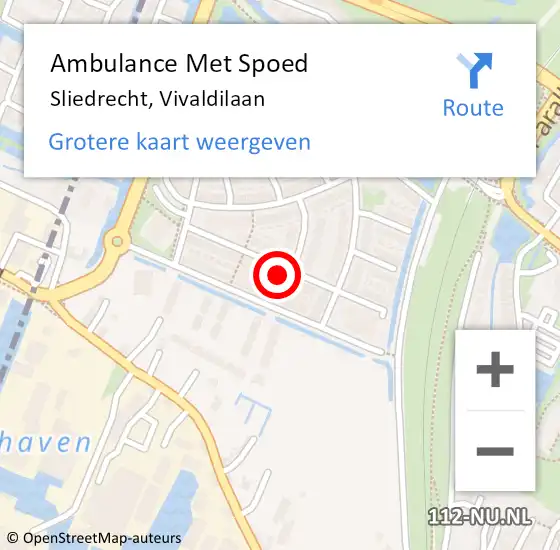 Locatie op kaart van de 112 melding: Ambulance Met Spoed Naar Sliedrecht, Vivaldilaan op 13 oktober 2022 02:14