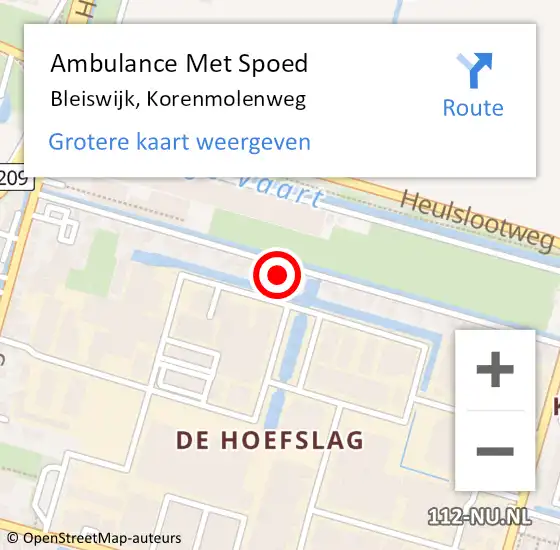 Locatie op kaart van de 112 melding: Ambulance Met Spoed Naar Bleiswijk, Korenmolenweg op 13 oktober 2022 03:17