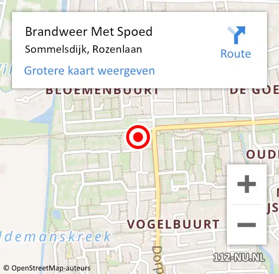 Locatie op kaart van de 112 melding: Brandweer Met Spoed Naar Sommelsdijk, Rozenlaan op 13 oktober 2022 04:24