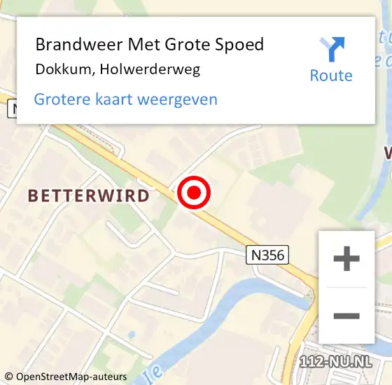 Locatie op kaart van de 112 melding: Brandweer Met Grote Spoed Naar Dokkum, Holwerderweg op 13 oktober 2022 07:38