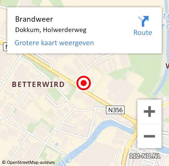 Locatie op kaart van de 112 melding: Brandweer Dokkum, Holwerderweg op 13 oktober 2022 07:42