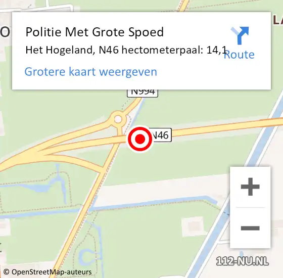 Locatie op kaart van de 112 melding: Politie Met Grote Spoed Naar Het Hogeland, N46 hectometerpaal: 14,1 op 13 oktober 2022 07:44