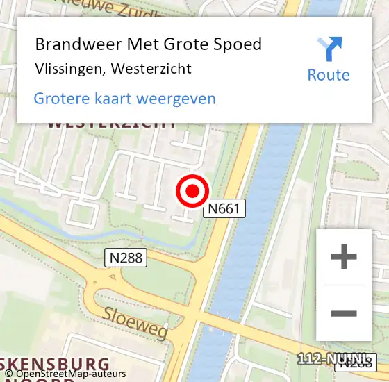 Locatie op kaart van de 112 melding: Brandweer Met Grote Spoed Naar Vlissingen, Westerzicht op 13 oktober 2022 08:14