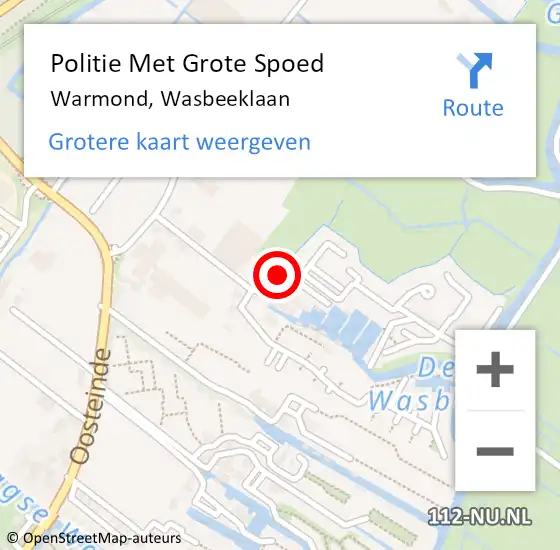 Locatie op kaart van de 112 melding: Politie Met Grote Spoed Naar Warmond, Wasbeeklaan op 13 oktober 2022 08:48