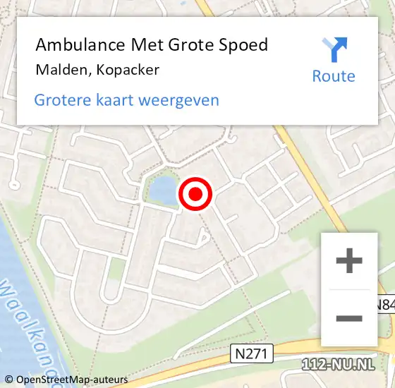 Locatie op kaart van de 112 melding: Ambulance Met Grote Spoed Naar Malden, Kopacker op 13 oktober 2022 09:01