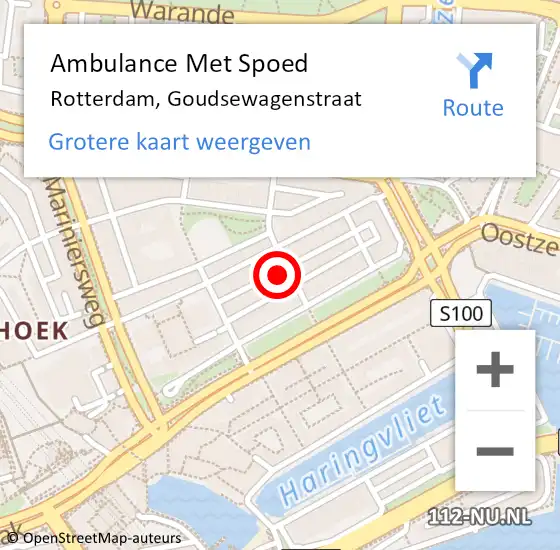 Locatie op kaart van de 112 melding: Ambulance Met Spoed Naar Rotterdam, Goudsewagenstraat op 13 oktober 2022 09:25