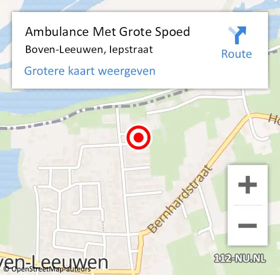 Locatie op kaart van de 112 melding: Ambulance Met Grote Spoed Naar Boven-Leeuwen, Iepstraat op 13 oktober 2022 09:30