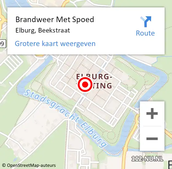 Locatie op kaart van de 112 melding: Brandweer Met Spoed Naar Elburg, Beekstraat op 13 oktober 2022 09:35