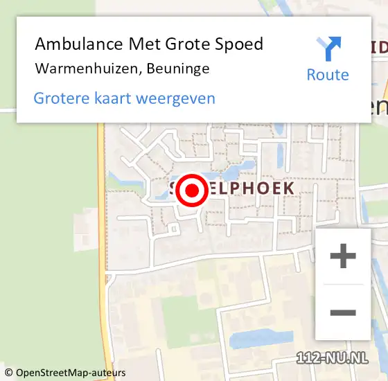 Locatie op kaart van de 112 melding: Ambulance Met Grote Spoed Naar Warmenhuizen, Beuninge op 13 oktober 2022 09:54