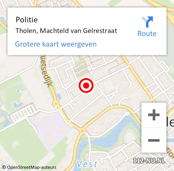 Locatie op kaart van de 112 melding: Politie Tholen, Machteld van Gelrestraat op 13 oktober 2022 09:55