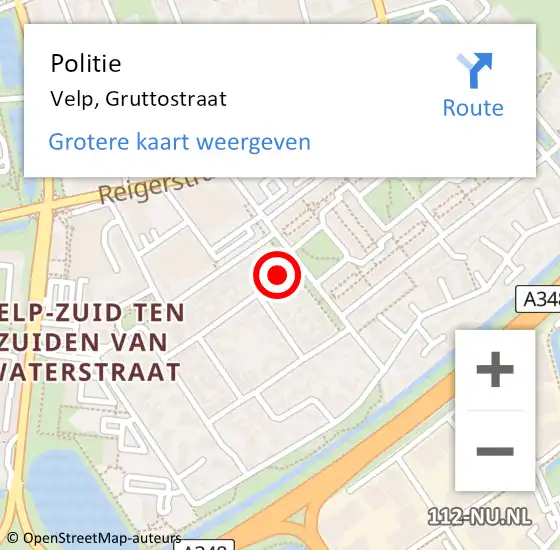 Locatie op kaart van de 112 melding: Politie Velp, Gruttostraat op 13 oktober 2022 09:56