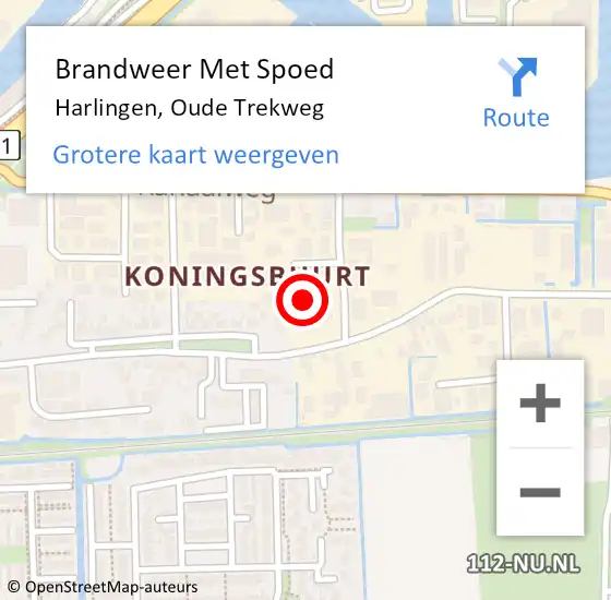 Locatie op kaart van de 112 melding: Brandweer Met Spoed Naar Harlingen, Oude Trekweg op 13 oktober 2022 10:00