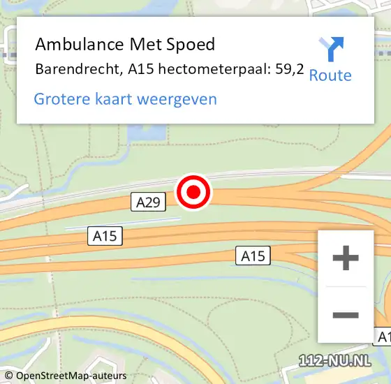 Locatie op kaart van de 112 melding: Ambulance Met Spoed Naar Barendrecht, A15 hectometerpaal: 59,2 op 13 oktober 2022 10:06