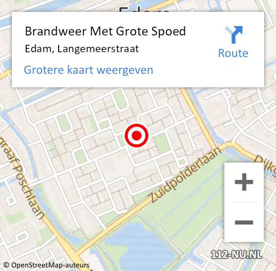 Locatie op kaart van de 112 melding: Brandweer Met Grote Spoed Naar Edam, Langemeerstraat op 13 oktober 2022 10:50