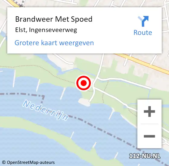 Locatie op kaart van de 112 melding: Brandweer Met Spoed Naar Elst, Ingenseveerweg op 13 oktober 2022 10:55