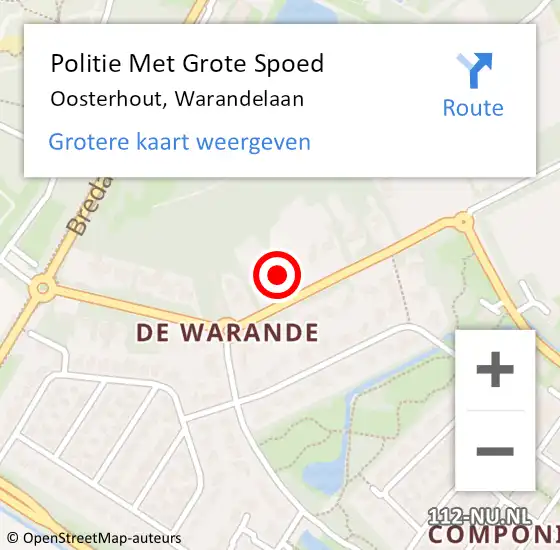 Locatie op kaart van de 112 melding: Politie Met Grote Spoed Naar Oosterhout, Warandelaan op 13 oktober 2022 11:13