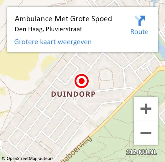 Locatie op kaart van de 112 melding: Ambulance Met Grote Spoed Naar Den Haag, Pluvierstraat op 13 oktober 2022 11:19
