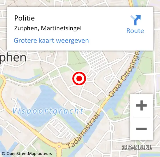 Locatie op kaart van de 112 melding: Politie Zutphen, Martinetsingel op 13 oktober 2022 11:25