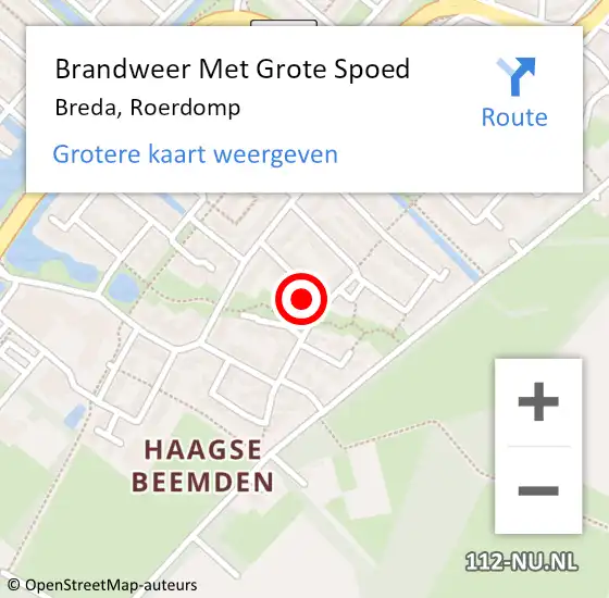 Locatie op kaart van de 112 melding: Brandweer Met Grote Spoed Naar Breda, Roerdomp op 13 oktober 2022 11:38