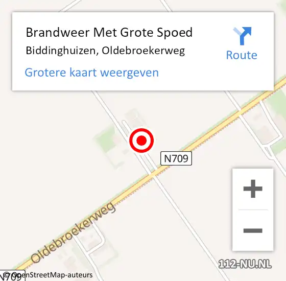 Locatie op kaart van de 112 melding: Brandweer Met Grote Spoed Naar Biddinghuizen, Oldebroekerweg op 13 oktober 2022 12:02