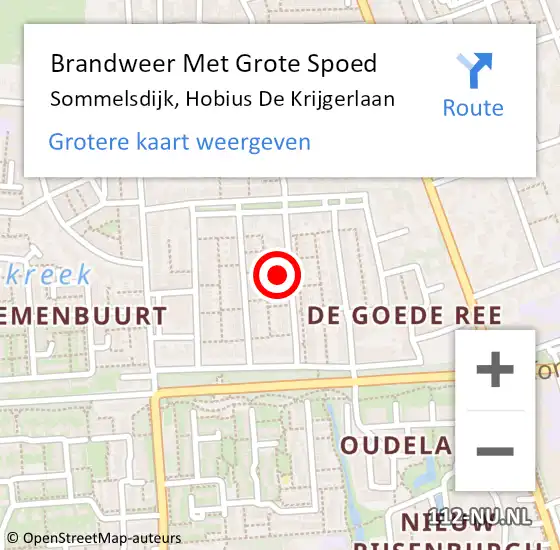 Locatie op kaart van de 112 melding: Brandweer Met Grote Spoed Naar Sommelsdijk, Hobius De Krijgerlaan op 1 augustus 2014 11:56