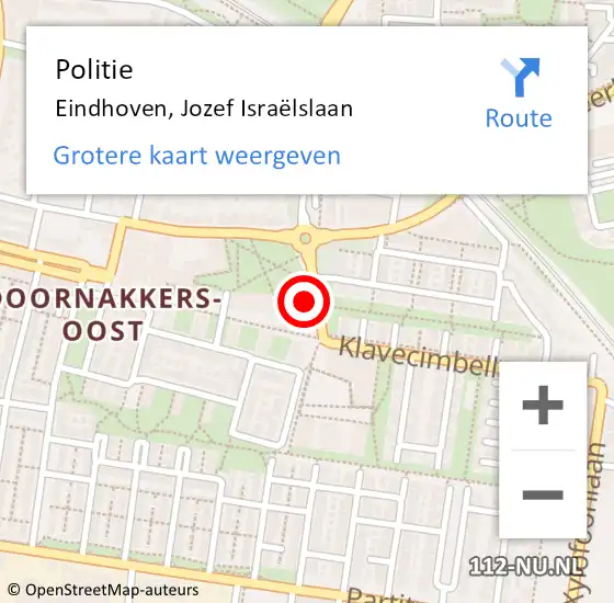 Locatie op kaart van de 112 melding: Politie Eindhoven, Jozef Israëlslaan op 13 oktober 2022 12:20