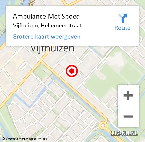 Locatie op kaart van de 112 melding: Ambulance Met Spoed Naar Vijfhuizen, Hellemeerstraat op 13 oktober 2022 12:27