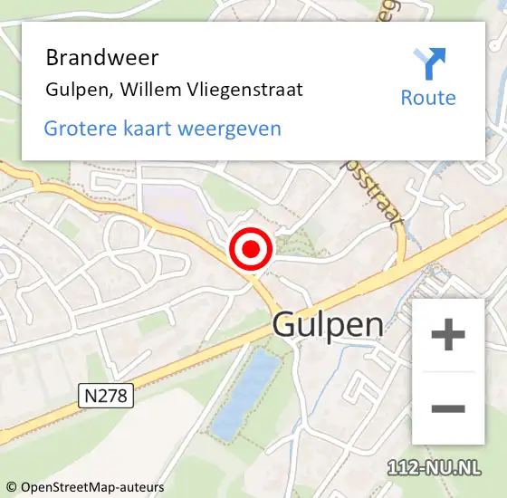 Locatie op kaart van de 112 melding: Brandweer Gulpen, Willem Vliegenstraat op 1 augustus 2014 11:59