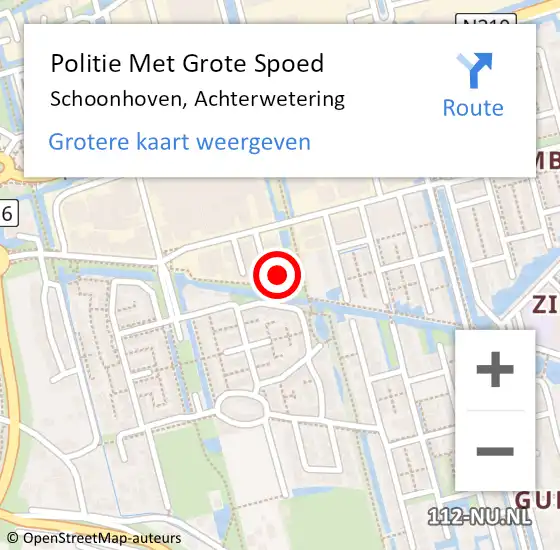 Locatie op kaart van de 112 melding: Politie Met Grote Spoed Naar Schoonhoven, Achterwetering op 13 oktober 2022 12:45