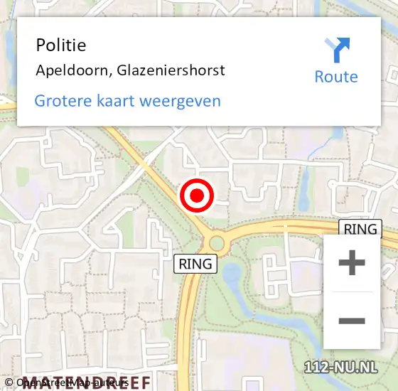 Locatie op kaart van de 112 melding: Politie Apeldoorn, Glazeniershorst op 13 oktober 2022 12:51