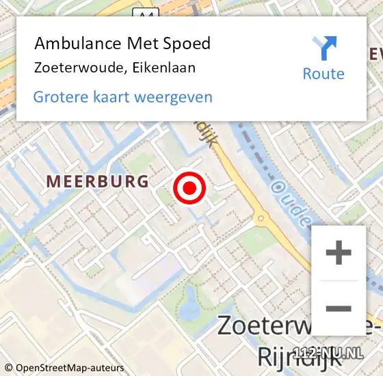 Locatie op kaart van de 112 melding: Ambulance Met Spoed Naar Zoeterwoude, Eikenlaan op 13 oktober 2022 13:09