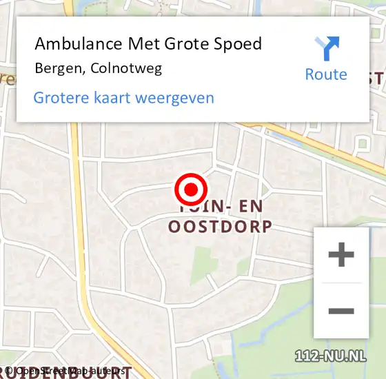 Locatie op kaart van de 112 melding: Ambulance Met Grote Spoed Naar Bergen, Colnotweg op 13 oktober 2022 13:21