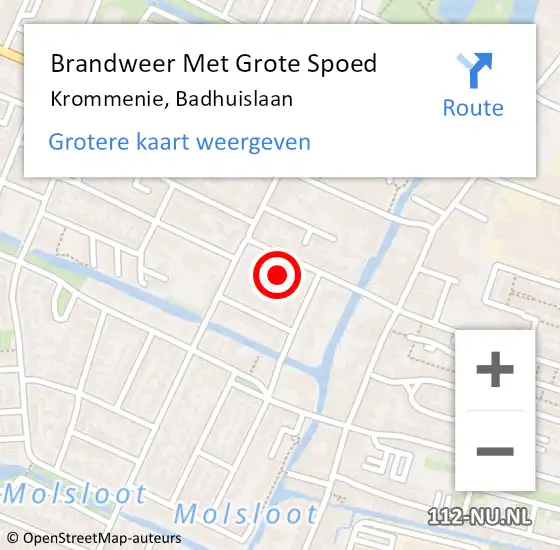 Locatie op kaart van de 112 melding: Brandweer Met Grote Spoed Naar Krommenie, Badhuislaan op 13 oktober 2022 13:24