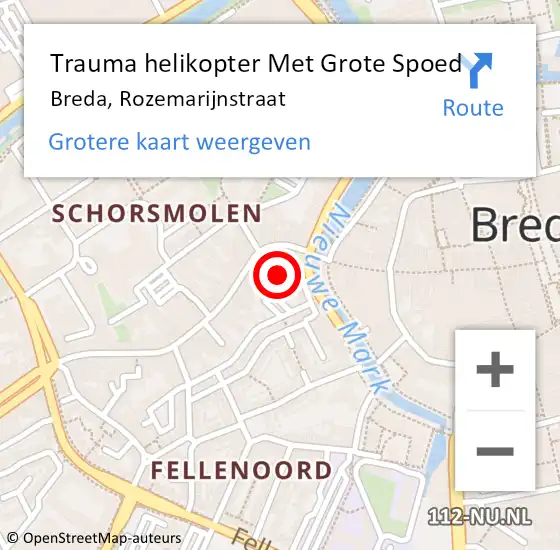 Locatie op kaart van de 112 melding: Trauma helikopter Met Grote Spoed Naar Breda, Rozemarijnstraat op 13 oktober 2022 13:25