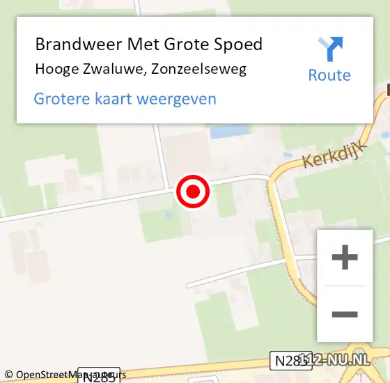 Locatie op kaart van de 112 melding: Brandweer Met Grote Spoed Naar Hooge Zwaluwe, Zonzeelseweg op 13 oktober 2022 13:31