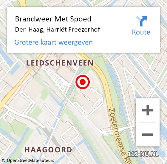 Locatie op kaart van de 112 melding: Brandweer Met Spoed Naar Den Haag, Harriët Freezerhof op 13 oktober 2022 13:37